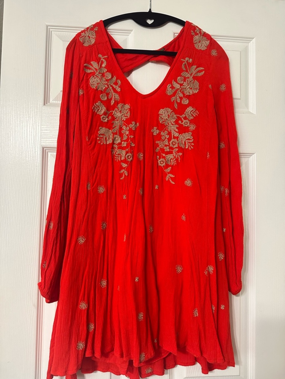 Free People Red Embroidered Mini Dress